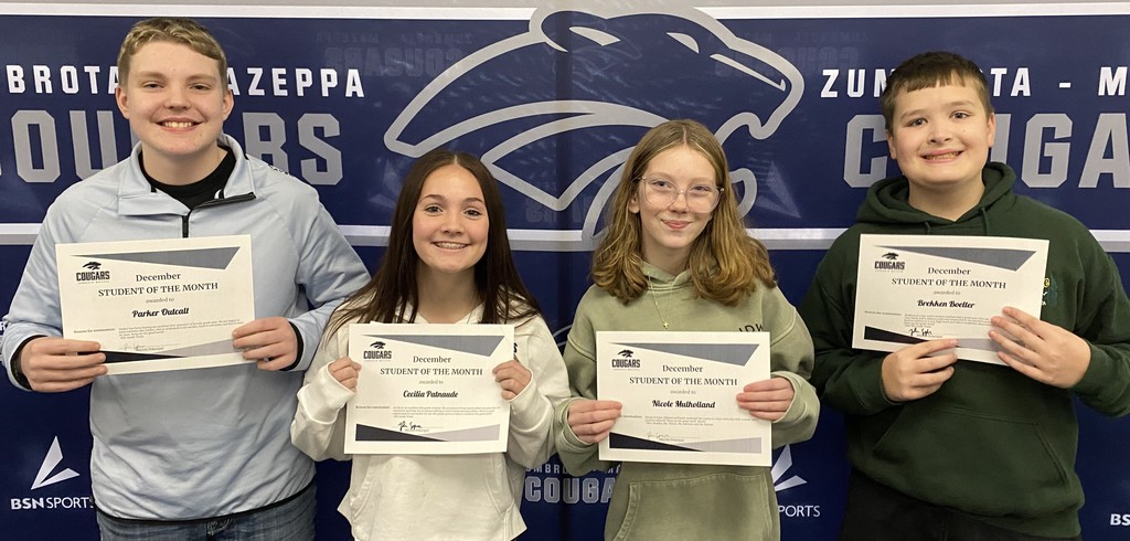 Middle school students of the month for December