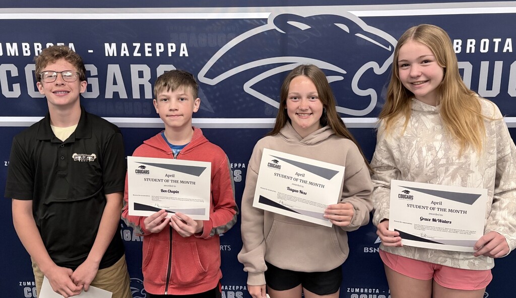 Middle school students of the month for April